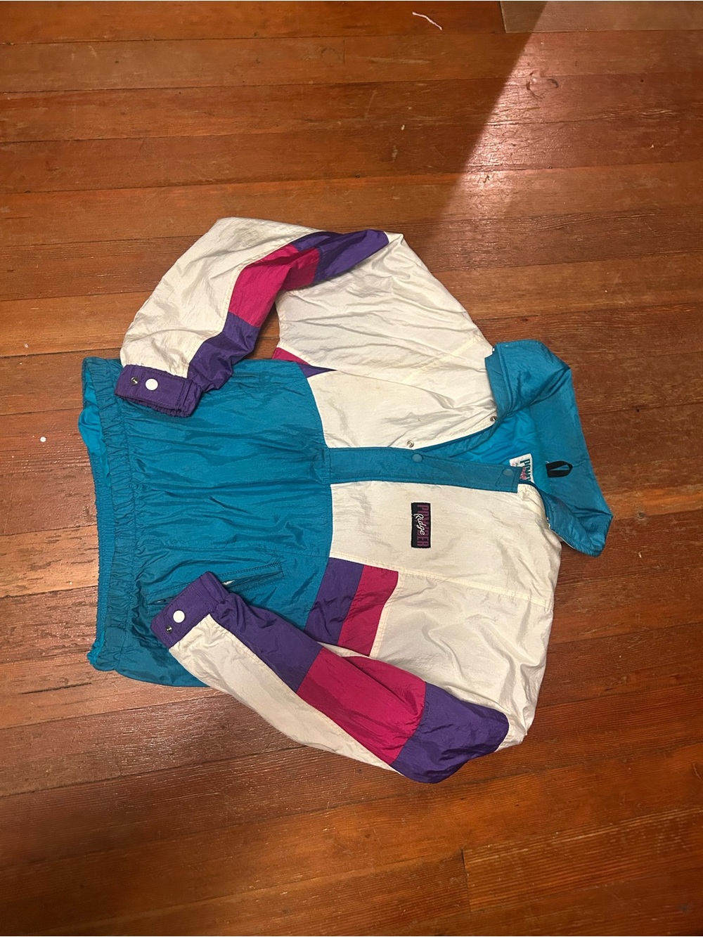 Vintage Colorblock powder ridge jacket- Teal, White, Purple & Pink